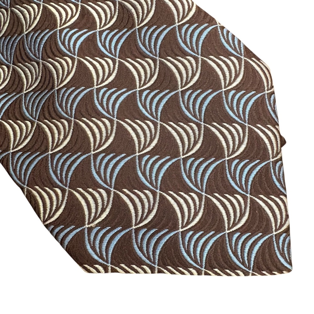 Express 100% Silk‎ Tie Black Blue Light Blue Geometric Pattern Made in USA